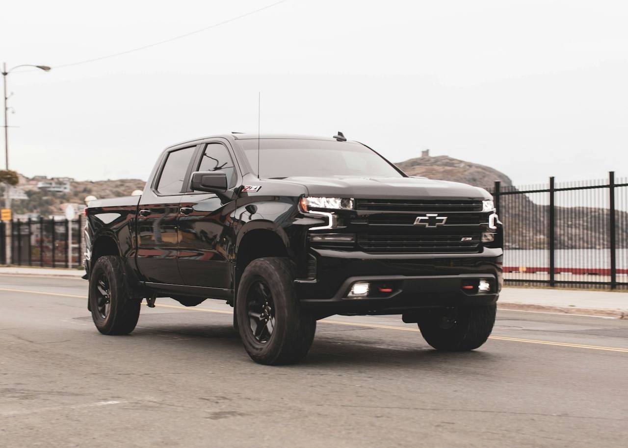 Blacked-out lifted pickup truck